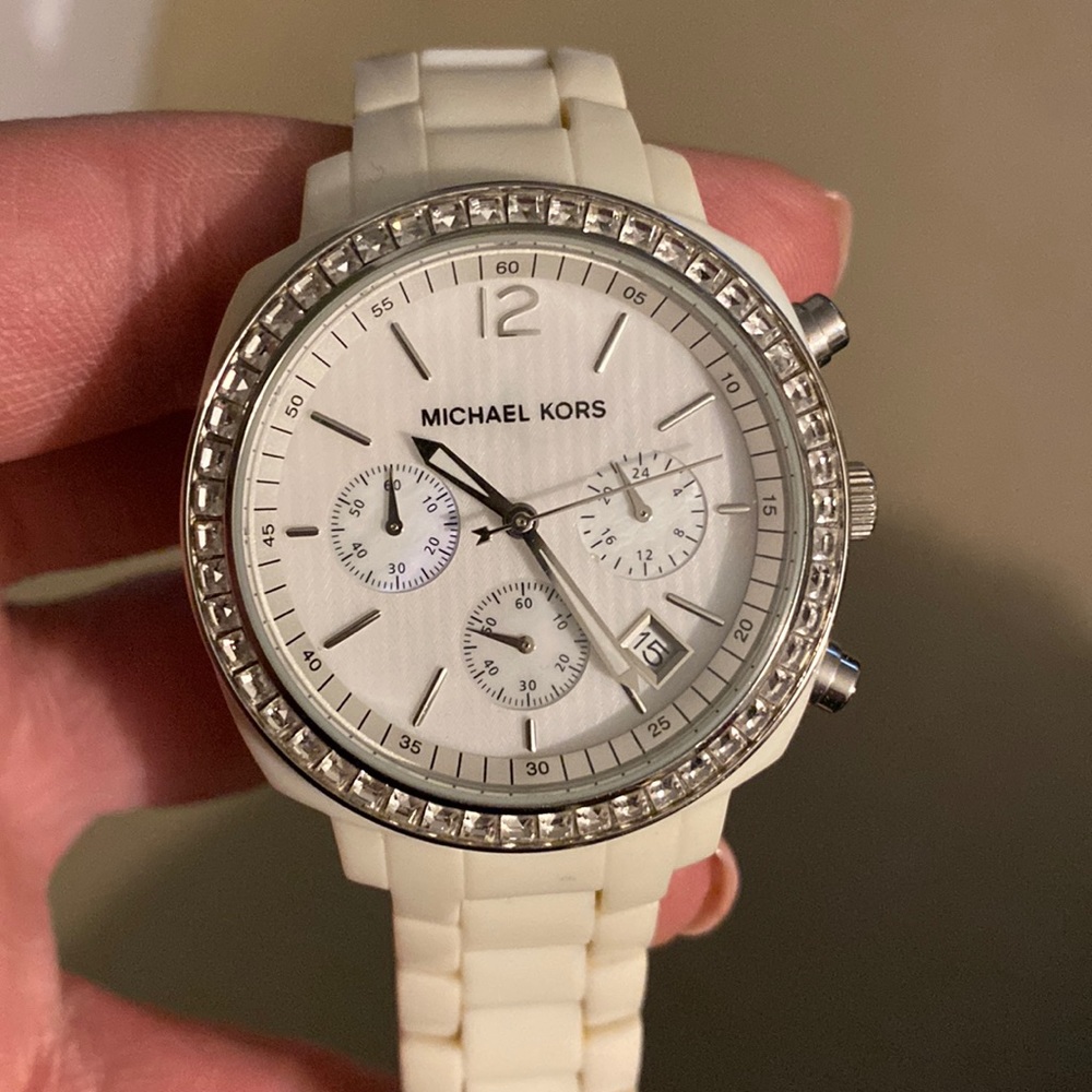 Michael Kors Chronograph White Acrylic Bracelet Ladies Watch MK5079